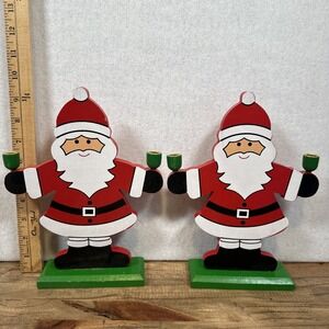 2 Vintage Omnibus Santa Figurines Christmas Tabletop Centerpiece CandleHolder 9"